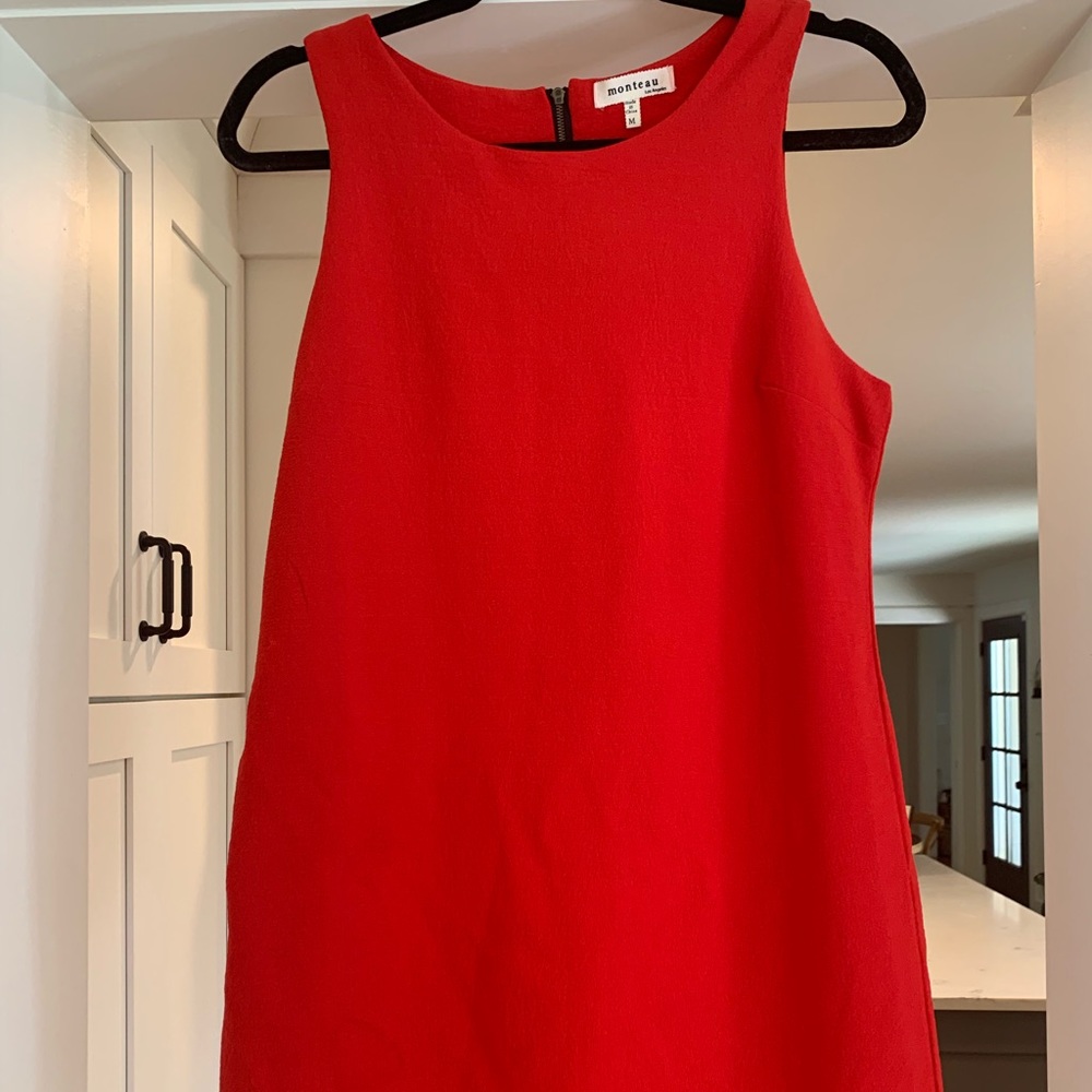 Red mini dress with scallop bottom